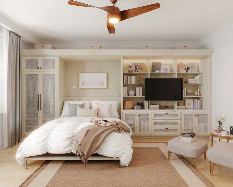 custom wall bed in a entertainment center