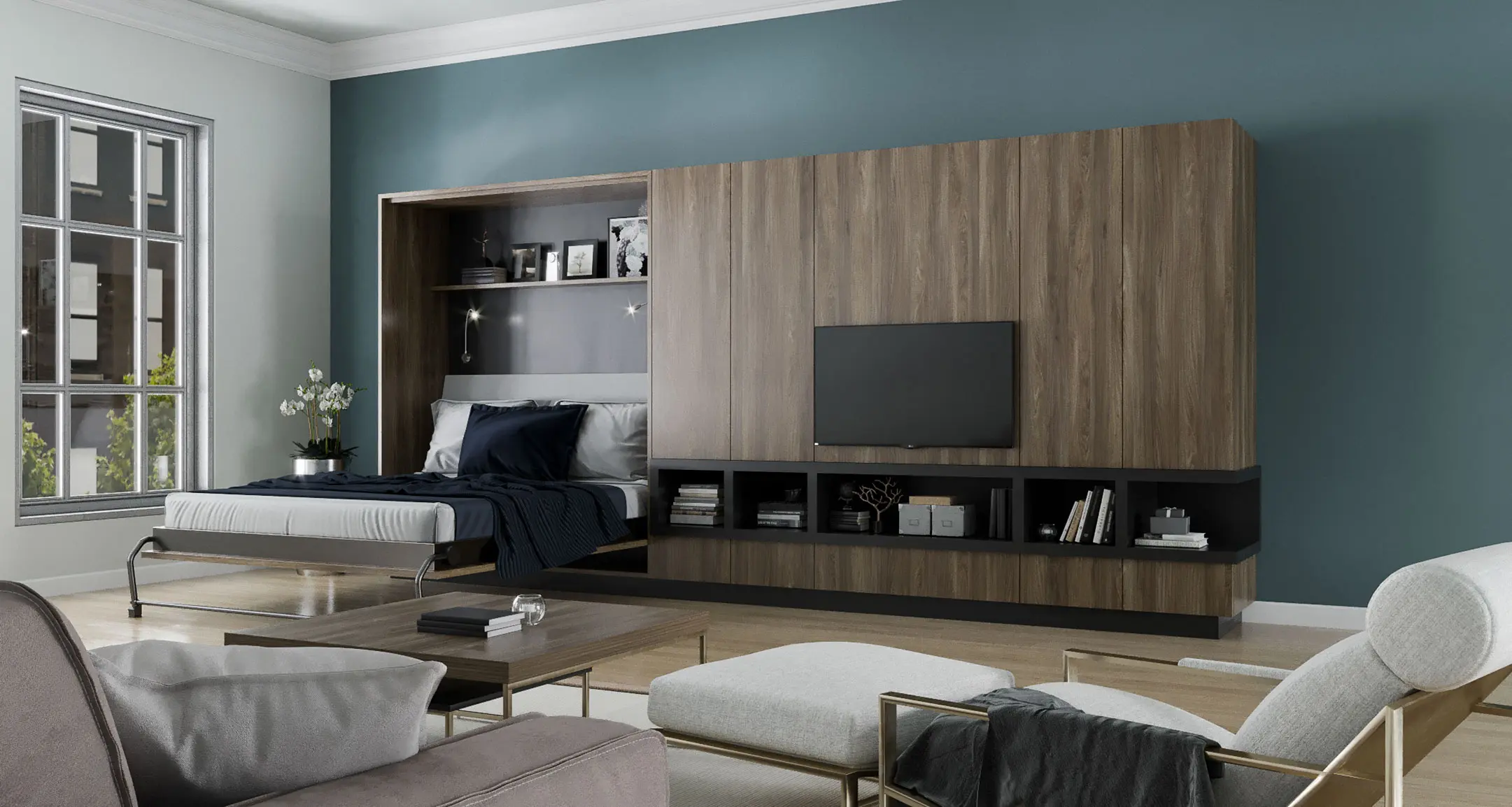 loft wall bed in wood grain melamine large view 2