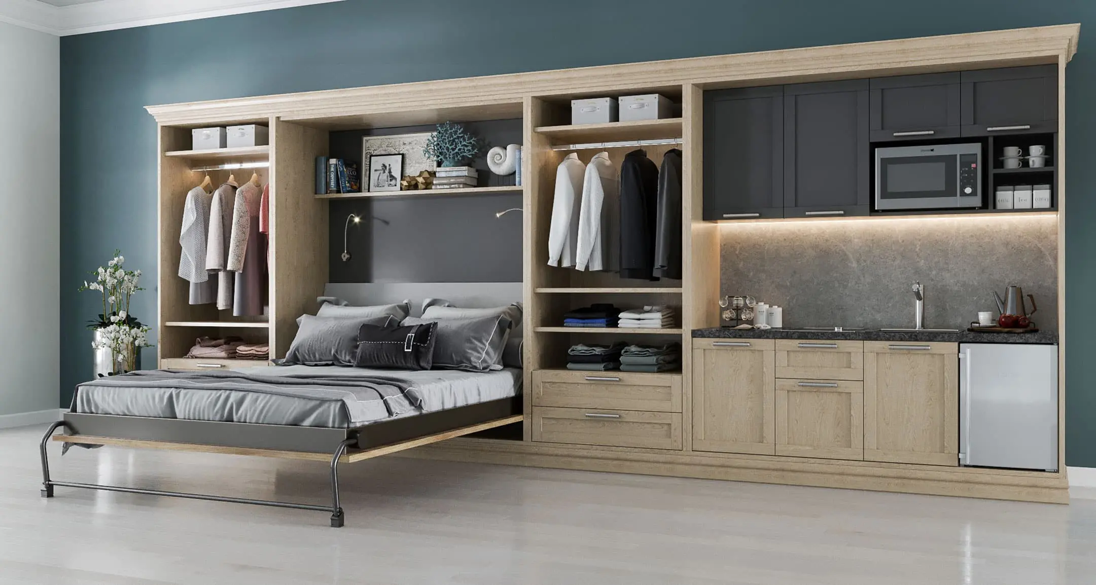 wall bed open maple kitchette