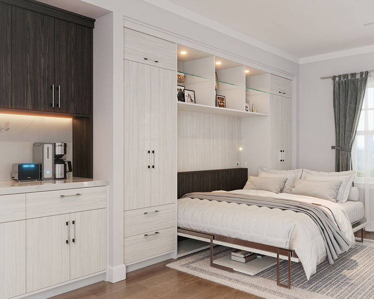 White murphy bed with an open bed