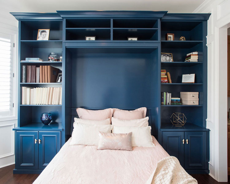 blue home office with a wall bed