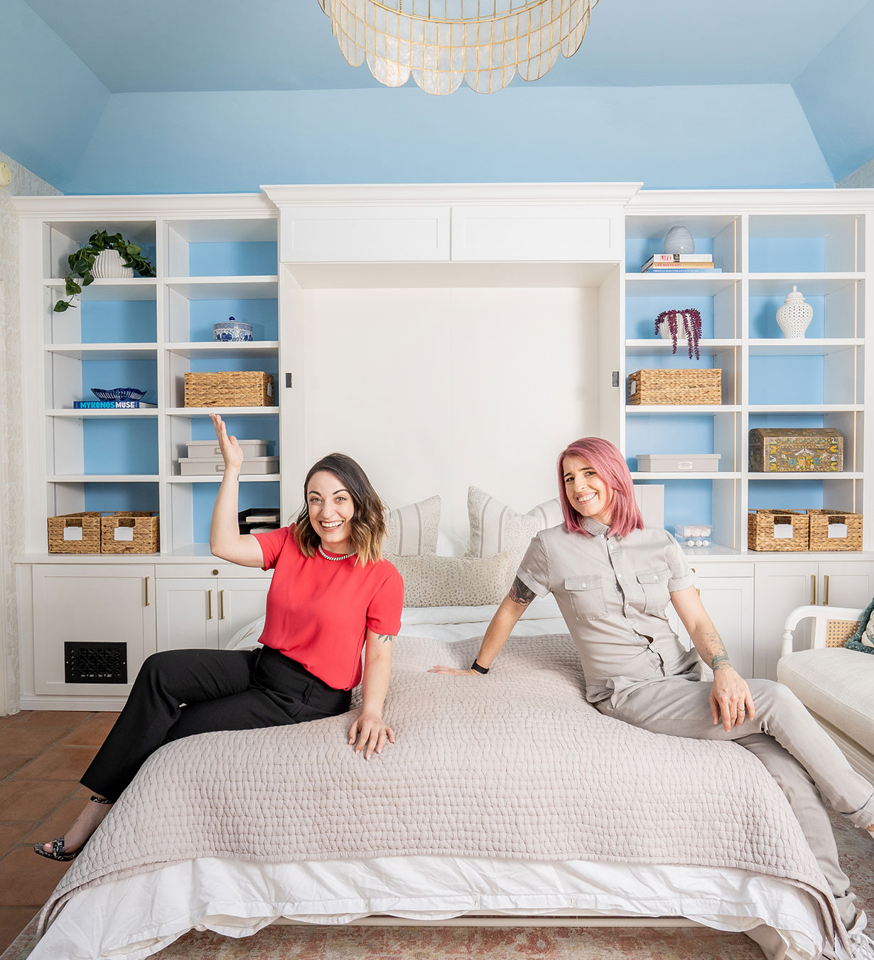 go2girls sit on open wall bed mattress