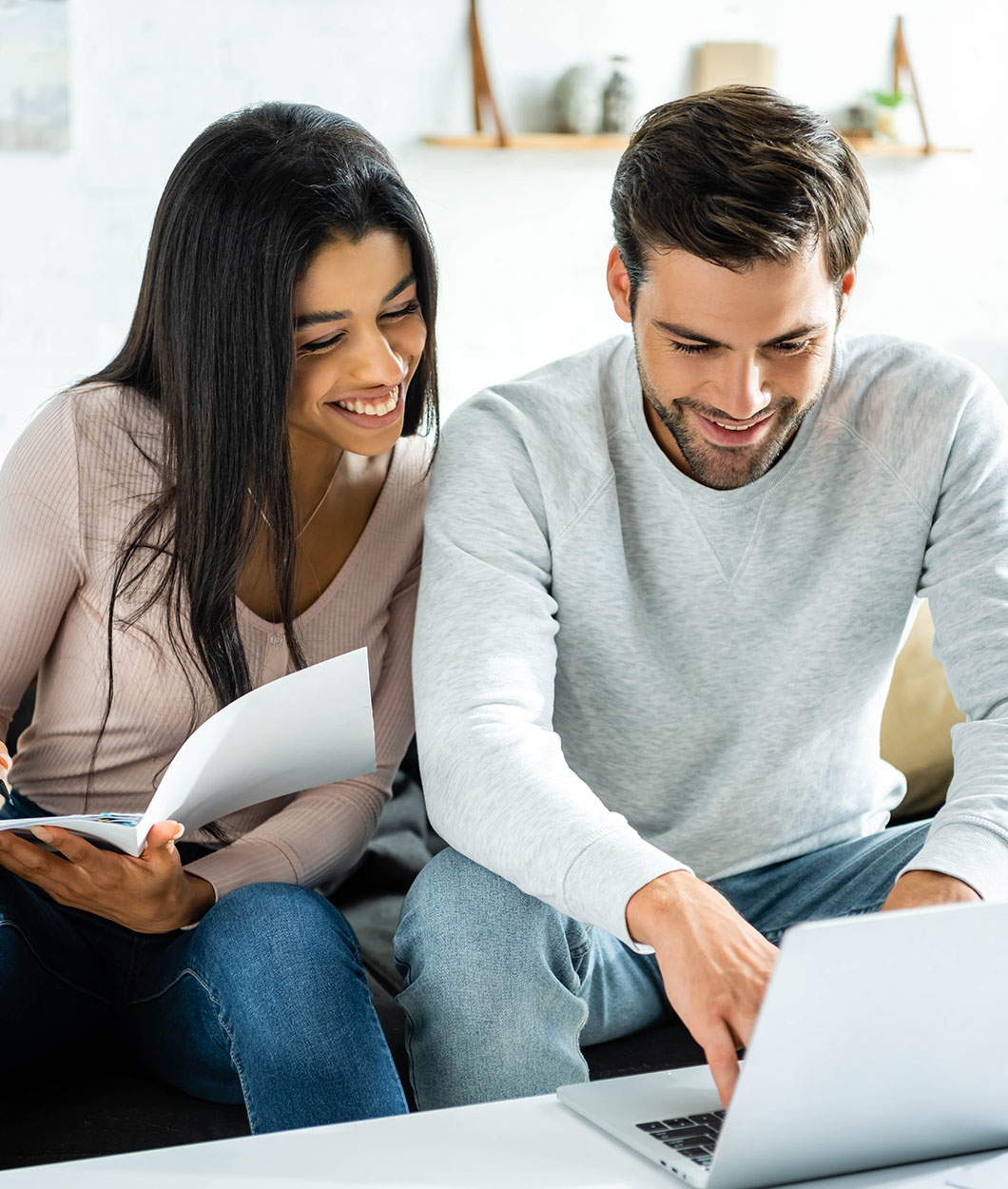 couple looking at design