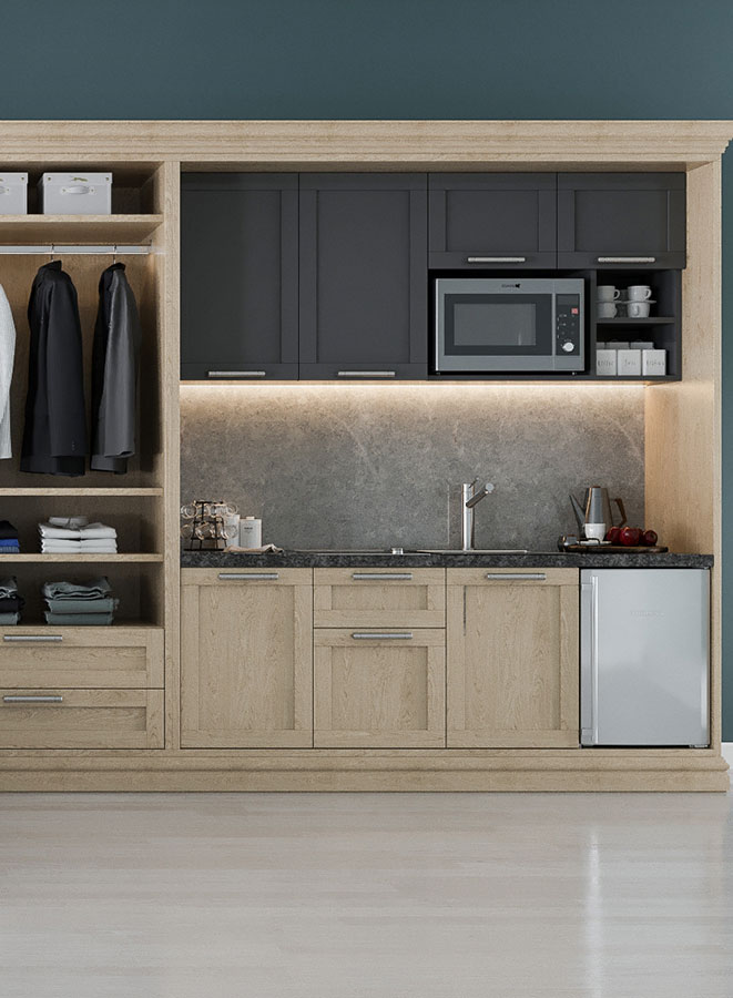 kitchenette in maple and charcoal uppers